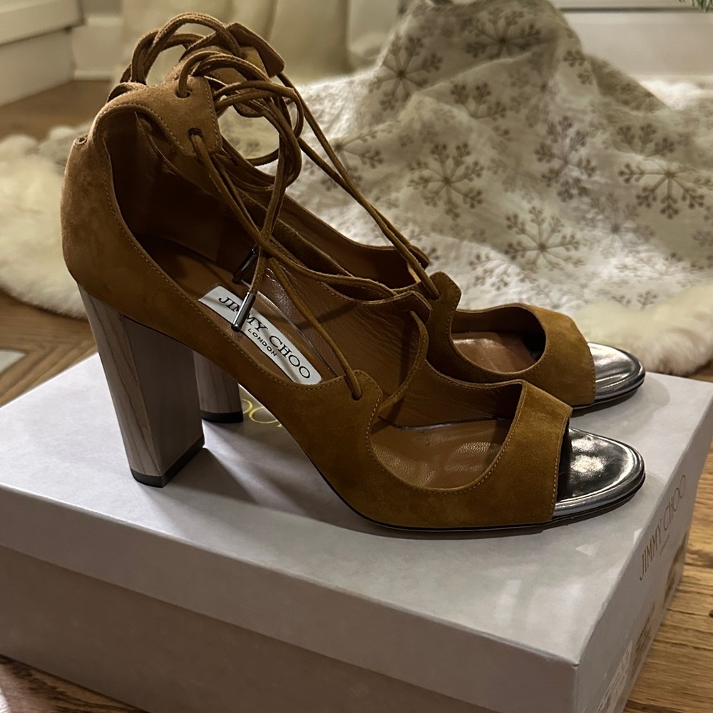 Jimmy Choo Brown Suede Lace-Up Heels